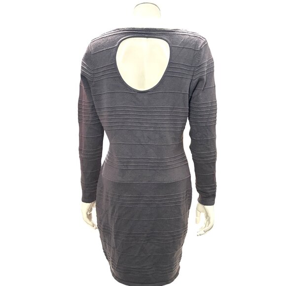 Allison Brittney Small Gray Textured Knit Long Sleeve Dress Soft Glam Open Back - Picture 5 of 10